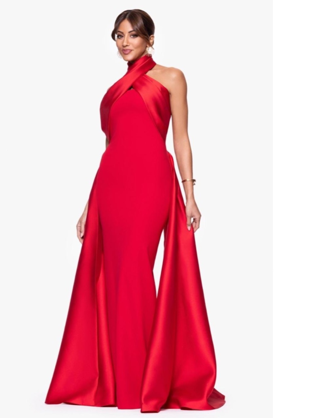 NEW BETSY & ADAM Red TWIST Halter Neck MIKADO Scuba Crepe DRAPED Sides GOWN 6 - Picture 15 of 16